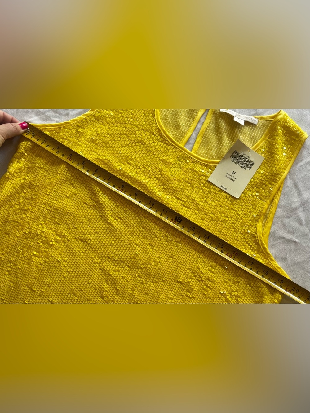 Boston Proper NWT Yellow Sequin Keyhole Tank Going Out Glam Disco Fever Vacation - Picture 7 of 9